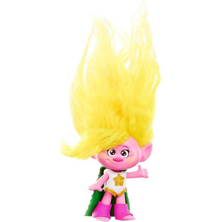 Papusa mini Trolls 3 All Together Living, inspirata din film cu par galben, 2, 5 cm x 5 cm x 13, 7 cm, Mattel