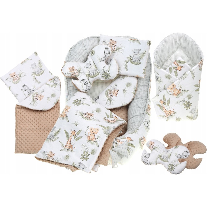 Set PREMIUM 7w1 Babymam, kokon si rozeta pentru nou-nascuti, bumbac, model Africa, dimensiuni 110x65x14cm