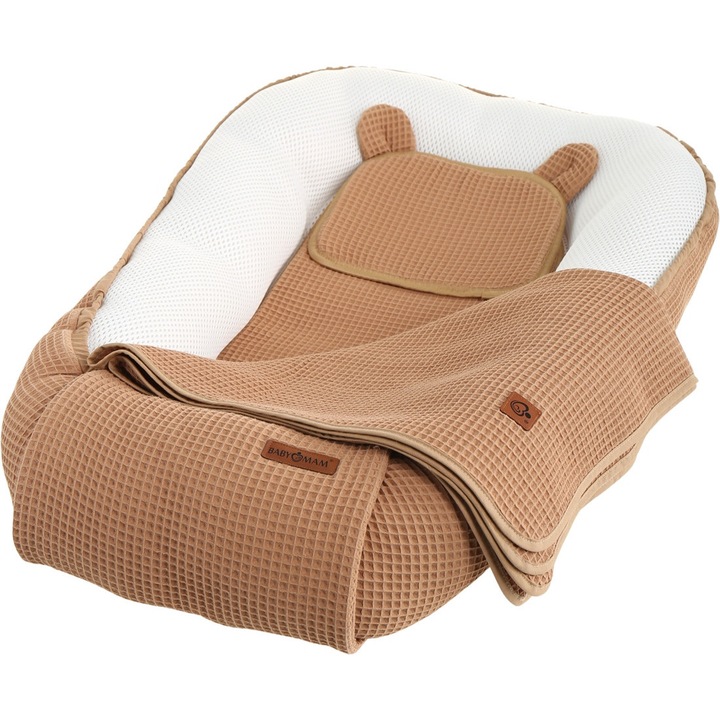 Set de odihna sigura Babymam AIR 3D, 100% bumbac, cappuccino, 103x65cm
