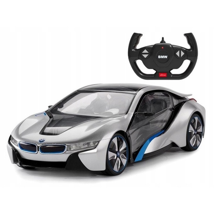 Masina RC Rastar BMW i8 Concept, argintie, 1:12, 2,4GHz, pentru copii 6+