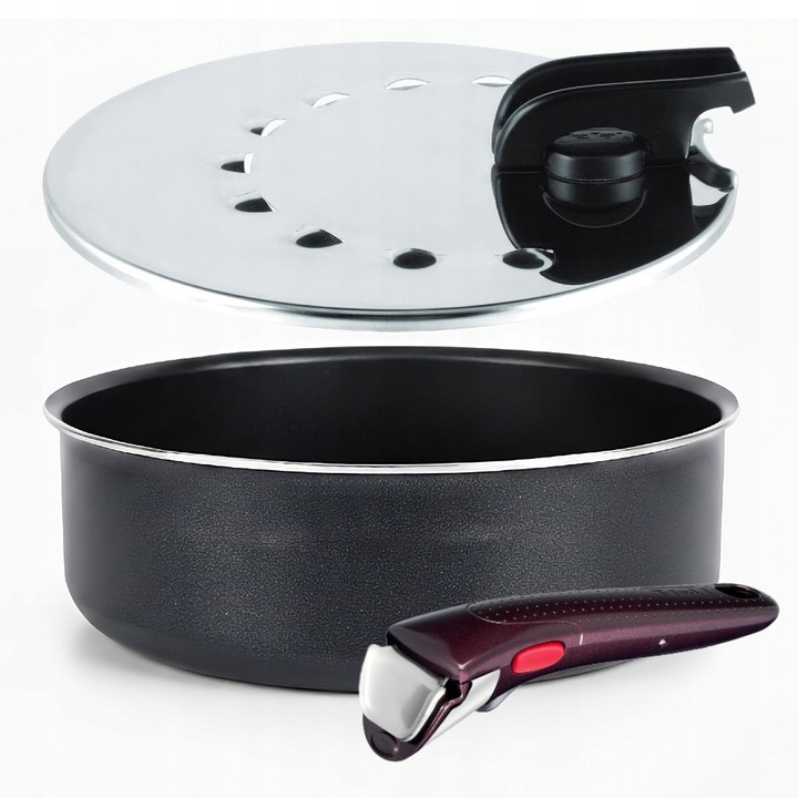 Tigaie Tefal Ingenio 24 cm, capac pentru prajit, maner detasabil, antiaderent, gri