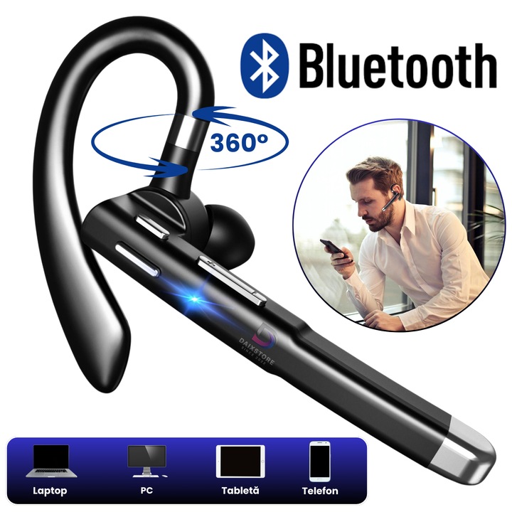 Casca wireless DAIXSTORE Talk PRO, Bluetooth 5.1, Noise Cancelling, Negru, Design Ergonomic
