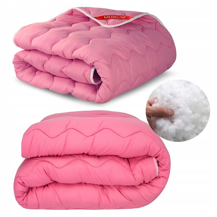 Pilota groasa din lana, 140x200cm, roz, set cu perne