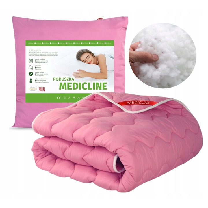 Set pilota si perne din lana, 140x200 cm + 70x80 cm, roz, gros, calduros, pentru sezonul rece