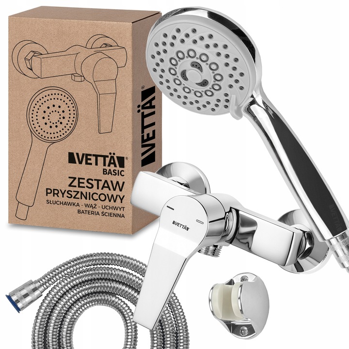 Set prajitor de dus VETTA, 5 functii, crom, 1,5m furtun