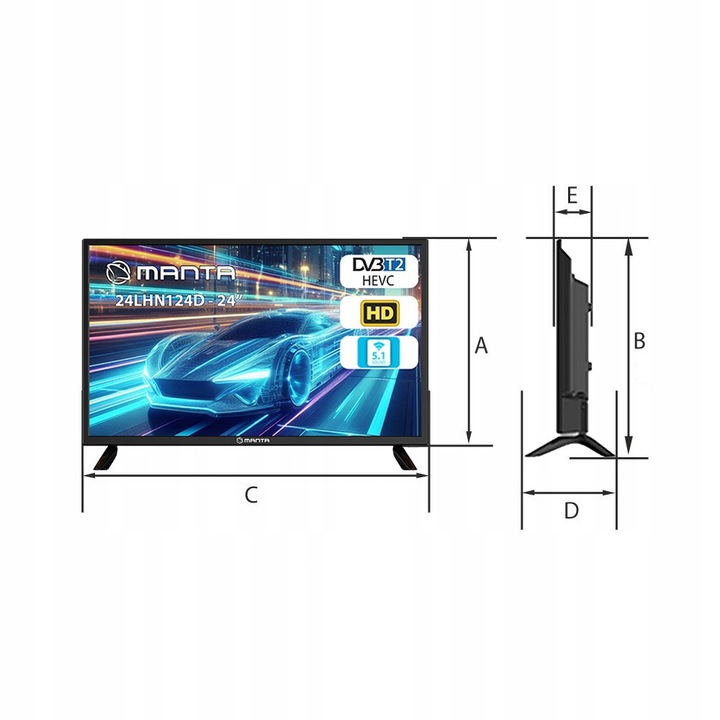 Televizor LED 24" Manta HD Ready, 1366x768, 12V, negru