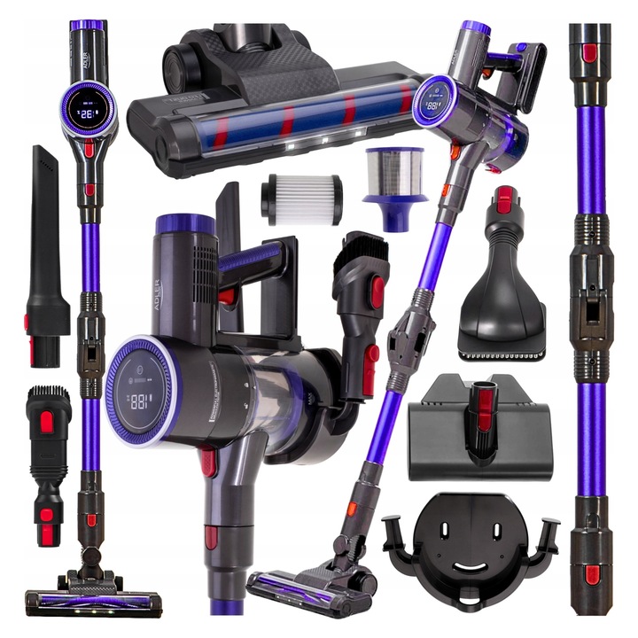 Aspirator vertical fara fir Adler, 600W, filtru HEPA H13, set complet accesorii, lavanda