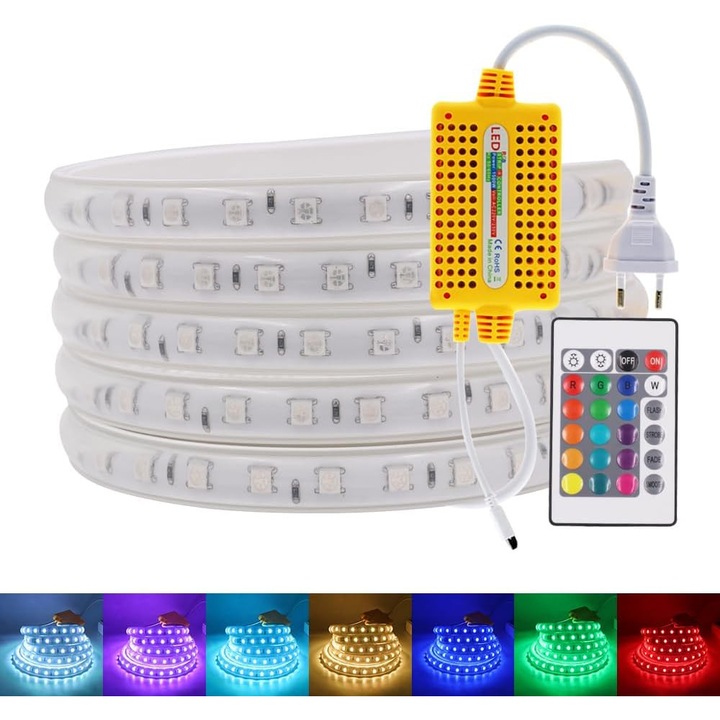 Banda LED RGB 20m, IP65, SMD 5050, cu telecomanda IR