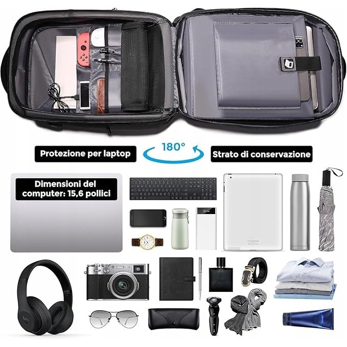 Plecak laptop 15,6", USB, antiefractie, rezistent