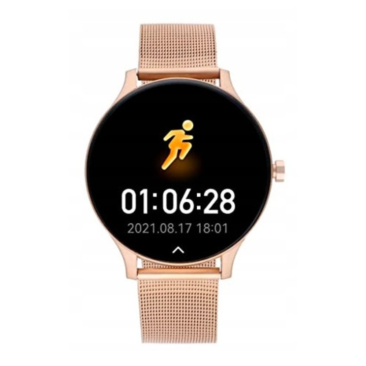 Smartwatch, model Radiant RAS21102, set cu bratara din otel roz aurit si curea din silicon roz, 1,32", 360x360px