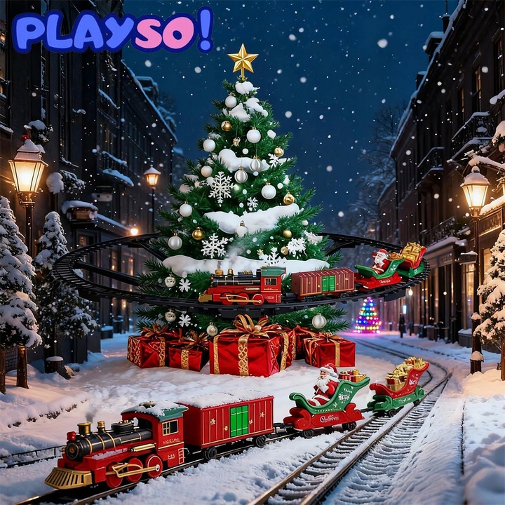 Játékvonat készlet, hang- és fényeffektusok, többszínű, 288cm