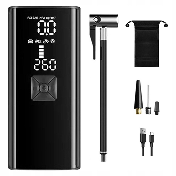 Compresor auto electric, 150 psi, 6000 mAh, cu acumulator, set complet