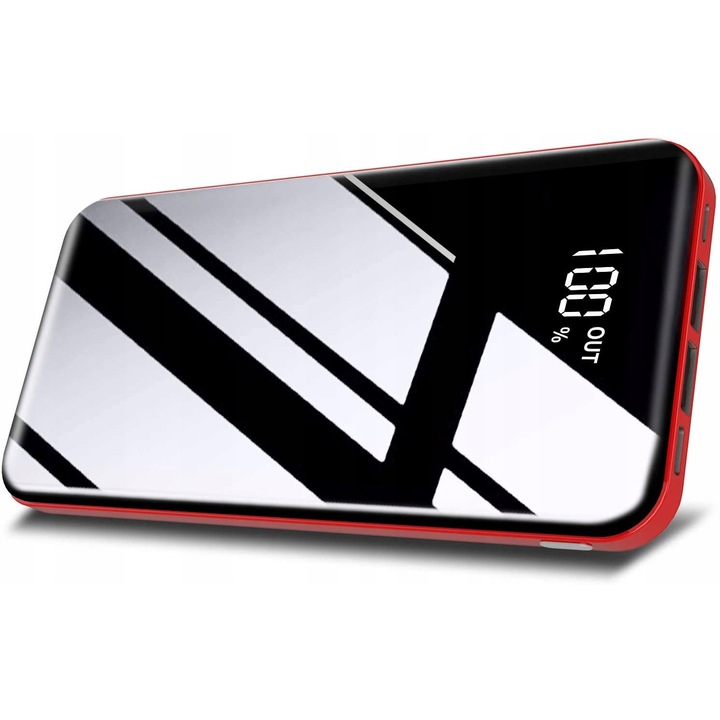 Powerbank 26800 mAh, rosu, dimensiuni 16,5x8x2,5cm, set cu cablu micro-USB