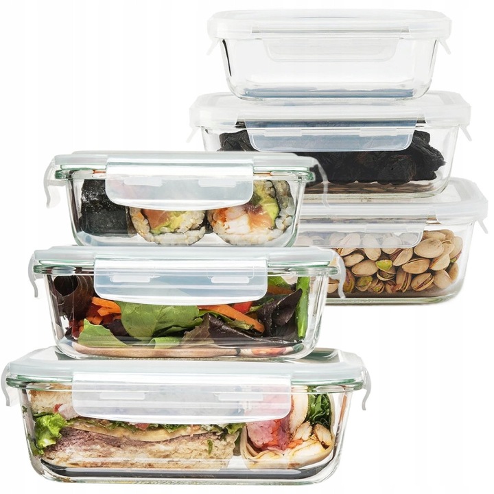 6 db-os Fresh légmentesen záródó üveg ételtároló készlet, 370ml, 650ml, 1000ml, -20°C és 220°C közötti hőmérsékletnek ellenáll