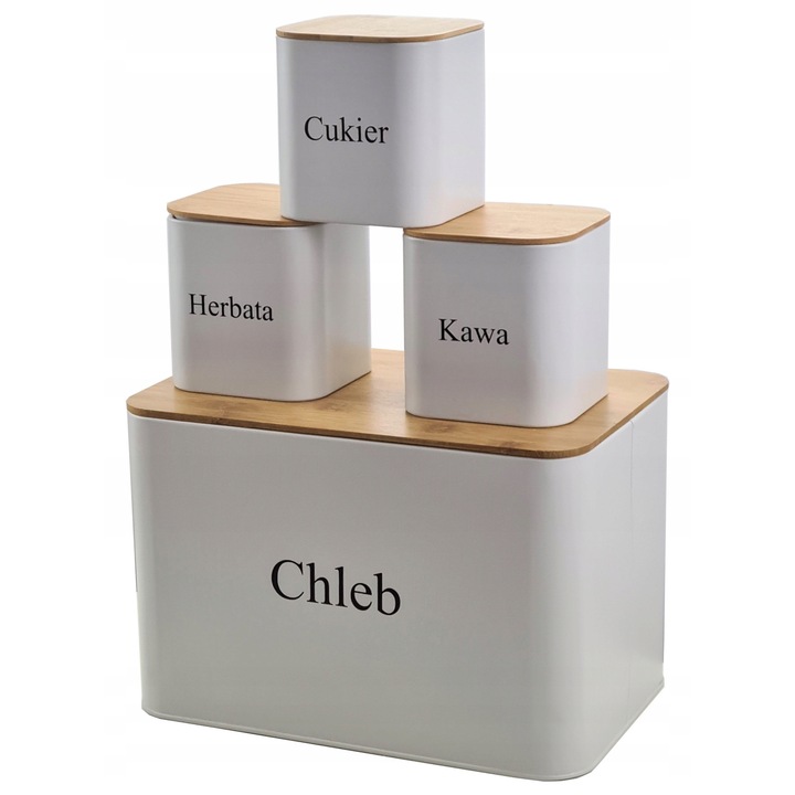 Élelmiszer tároló doboz készlet kenyértartóval, EDENBERG, bambusz, fekete, 35,5x23x18,5cm, 11,5x11,5x12,3cm