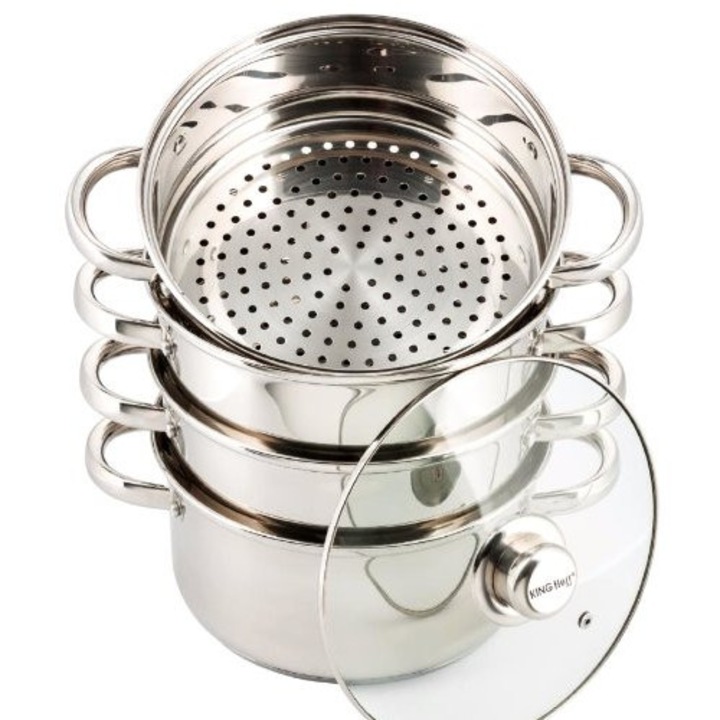 Kinghoff pároló edény készlet, 5 részes, rozsdamentes acél, 2.5 L, 18 cm, 3 gőzölőbetéttel