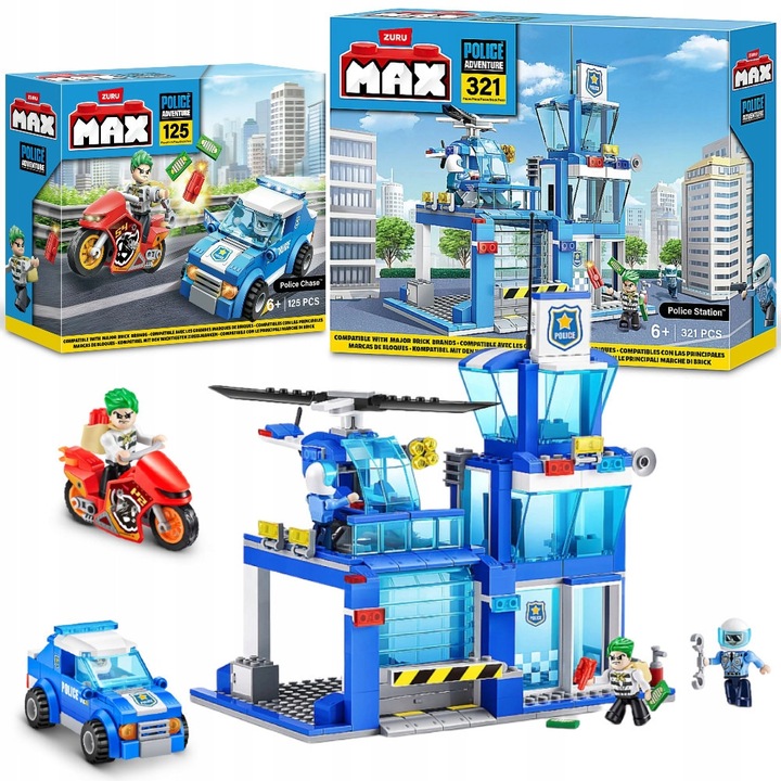 Set de constructie Zuru, comisariat de politie, masina de politie, elicopter