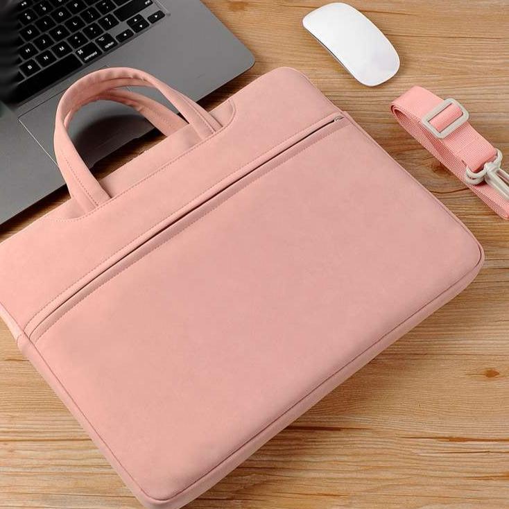 Geanta pentru laptop, Aiorber, piele PU, 14 inch, interior captusit cu fleece, impermeabila si rezistenta la abraziune, amortizoare de socuri si rezistenta la caderi, cu maner de transport, roz