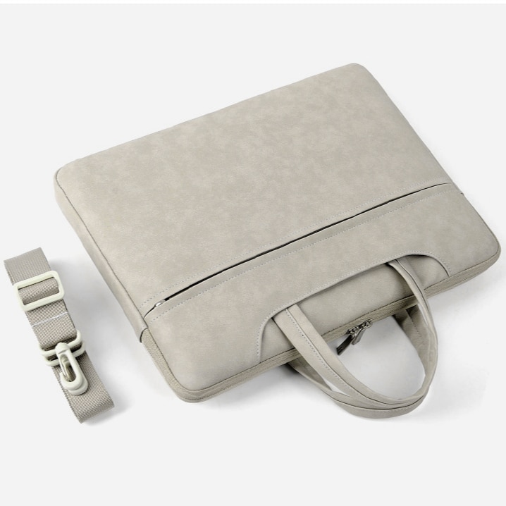 Geanta pentru laptop, Aiorber, piele PU, 14 inch, interior captusit cu fleece, impermeabila si rezistenta la abraziune, amortizoare de socuri si rezistenta la caderi, cu maner de transport, gri deschis