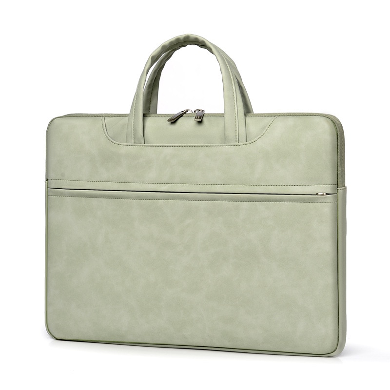Geanta pentru laptop, Aiorber, piele PU, 15.6 inch, interior captusit cu fleece, impermeabila si rezistenta la abraziune, amortizoare de socuri si rezistenta la caderi, cu maner de transport, verde