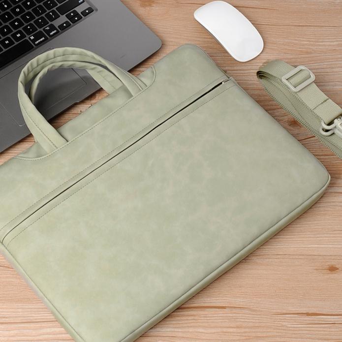 Geanta pentru laptop, Aiorber, piele PU, 15.6 inch, interior captusit cu fleece, impermeabila si rezistenta la abraziune, amortizoare de socuri si rezistenta la caderi, cu maner de transport, verde