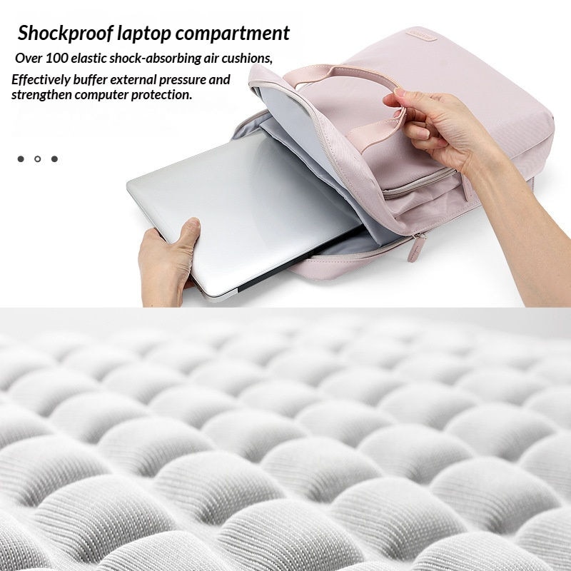 Geanta pentru laptop cu doua curele, Aiorber, 15.6 inch, rezistenta la socuri, rezistenta la stropire, trei compartimente, maner de transport, curea pentru troler, violet