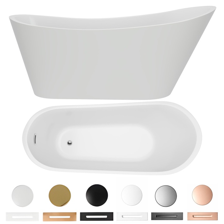 Cada de baie freestanding Allison, acrilic premium, alb, 170x75cm, cu sifon inclus