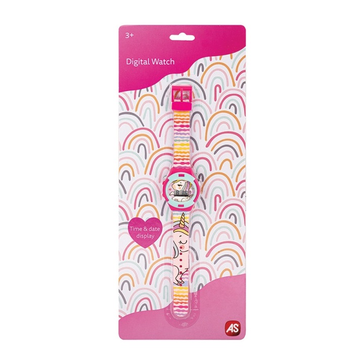 Ceas digital de mana, Model Unicorn, Pentru copii, Roz