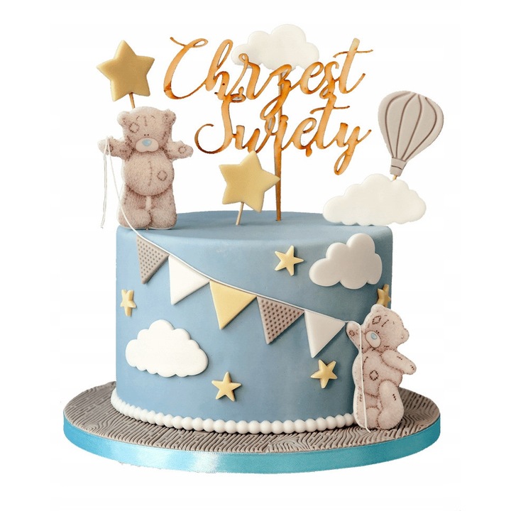 Set decoratiuni tort, Slodka Fanaberia, Ursulet, bleu, 19 piese, lucrat manual