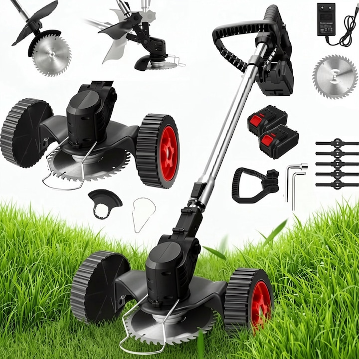 Set trimmer electrica cu acumulator, 1200 W, 2 acumulatori Li-Ion, 15 cm, 90-135 cm