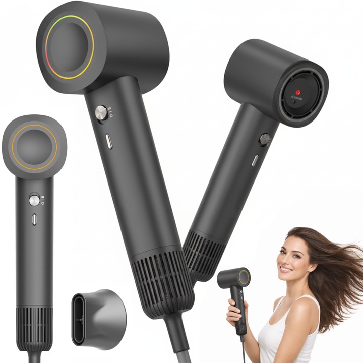 Сешоар 5 в 1, 1300W, 3 скорости, 3 температури, златист, размер 30x58x65мм, комплект с аксесоари