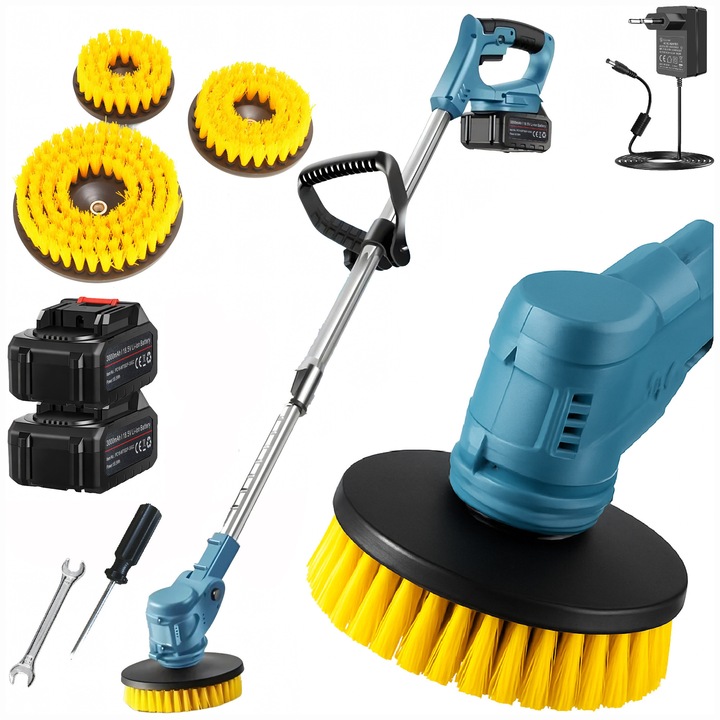 Perie electrica rotativa pentru curatarea pardoselilor, 9 elemente, 360 W, 2 acumulatori, 83-123 cm, multicolor