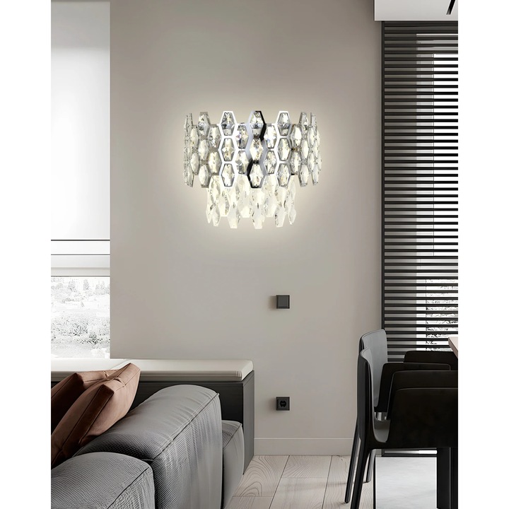 Aplica RFAN, Model 75003/2, Textura Cristal, Metal, 2 X E14, Argintiu