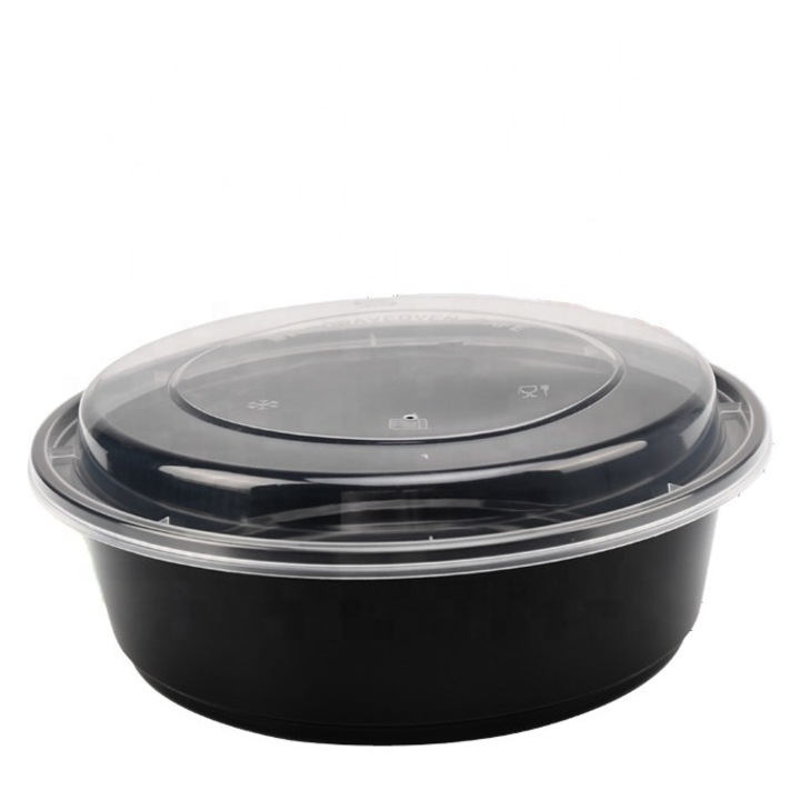 Caserole rotunde negre cu capac Premium 16 OZ (480 cc) 150 buc/set