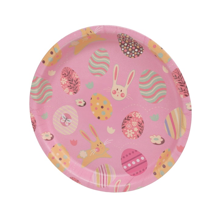 Tava de servire rotunda din plastic, 27.5 cm, design elegant, pentru masa de Paste, oua si iepurasi