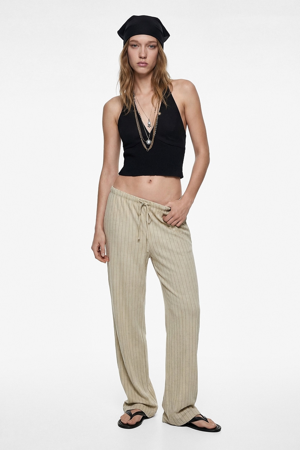 June, Pantaloni din amestec de in cu croiala ampla si model floral