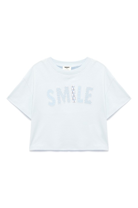 KOTON, Tricou din bumbac cu decolteu la baza gatului, Albastru glaciar