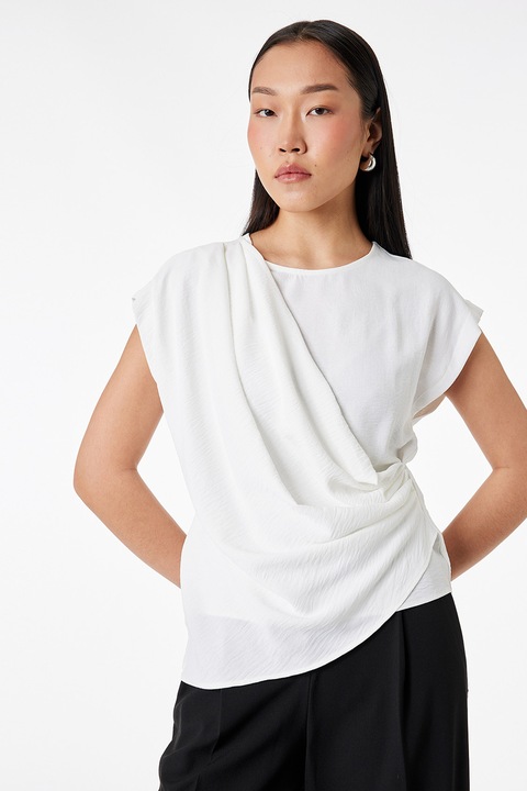 KOTON, Bluza cu segment drapat si terminatie asimetrica, Alb murdar