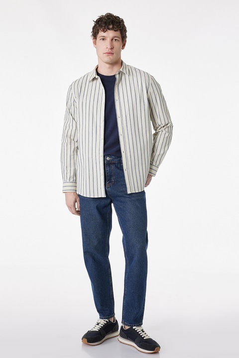 KOTON, Camasa regular fit cu model in dungi, Negru/Alb murdar