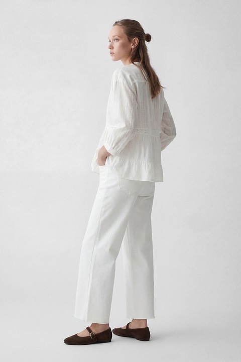 KOTON, Bluza din amestec de bumbac cu guler tunica si broderie, Alb