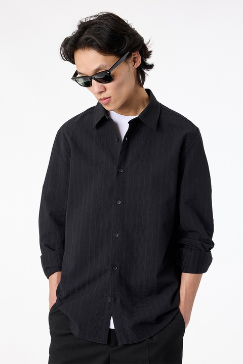 KOTON, Camasa regular fit cu aspect texturat, Negru