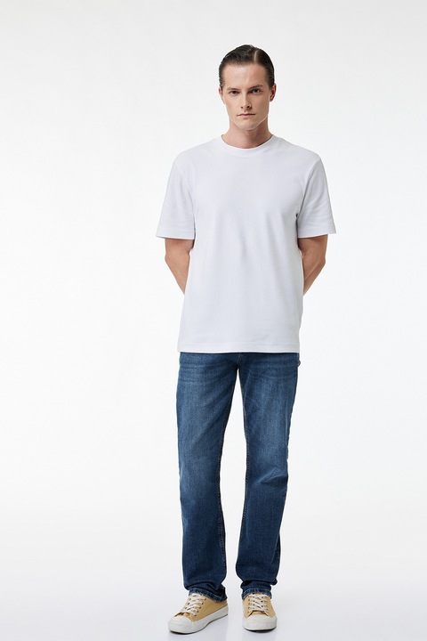 KOTON, Blugi regular-fit cu aspect decolorat, Albastru indigo