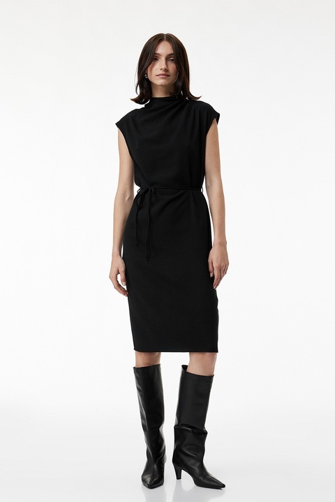 KOTON, Rochie midi cu cordon in talie, Negru