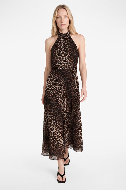 KOTON, Rochie midi cu model animal print, Maro inchis/Bej