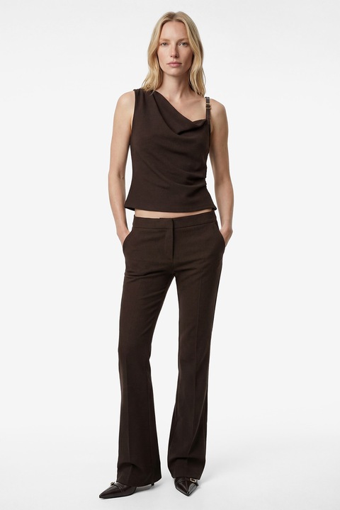 KOTON, Top crop cu fronseuri si bretea ajustabila, Maro inchis