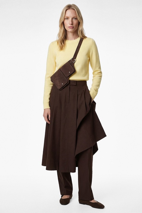 KOTON, Pulover cu decolteu la baza gatului si margini striate, Galben pal