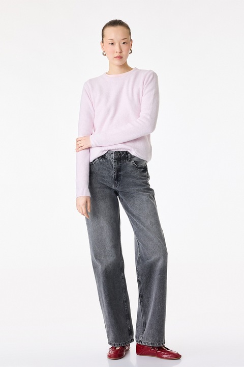 KOTON, Pulover cu decolteu la baza gatului si margini striate, Lila