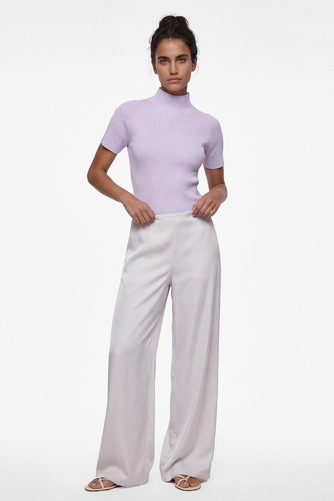 KOTON, Pantaloni din satin cu croiala palazzo, Lila