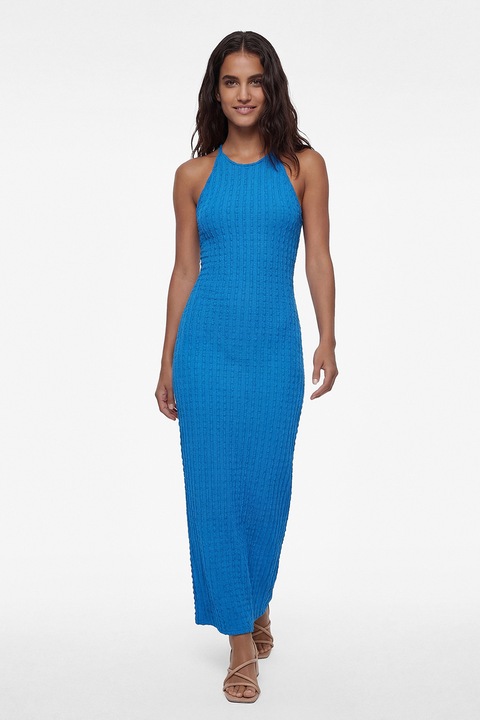 KOTON, Rochie maxi texturata fara maneci, Turcoaz