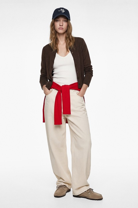 KOTON, Cardigan slim fit cu model uni, Maro